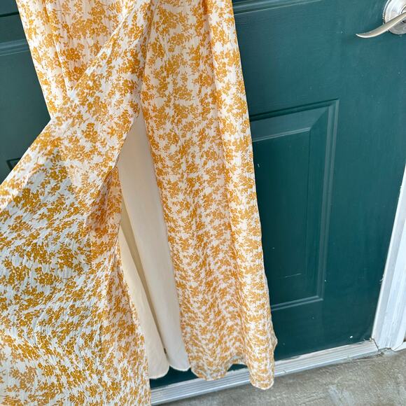 NWT Y.A.S. Mustard Yellow Floral Faux Wrap Maxi Dress M Cottagecore Fall - Picture 4 of 8